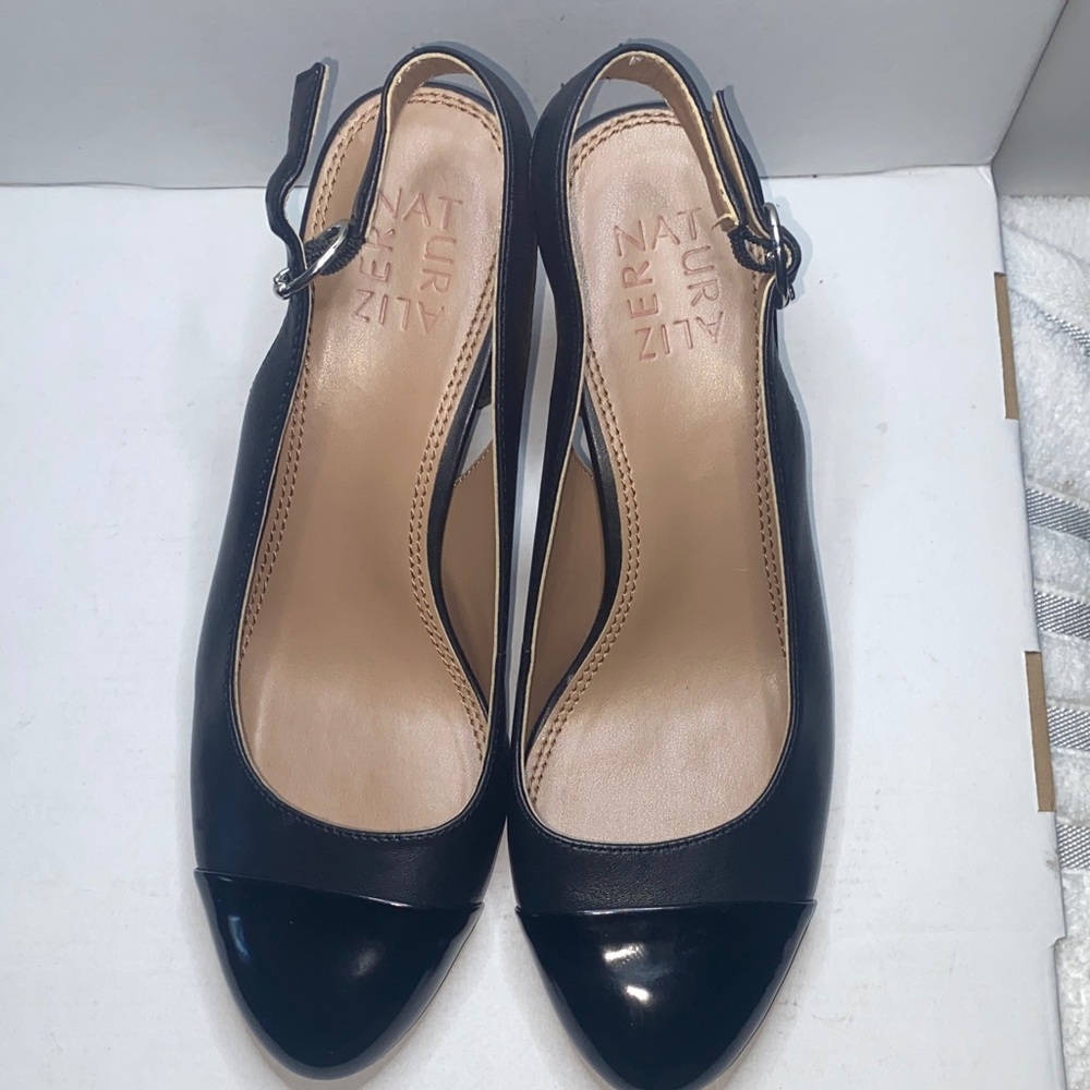 Naturalizer Black Leather and Patent Slingback Heels